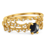 Two Piece Round Natural Stone Floral Ring
