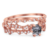 Two Piece Round Natural Stone Floral Ring