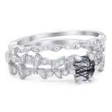 Two Piece Round Natural Stone Floral Ring