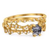 Two Piece Round Natural Stone Floral Ring