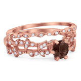 Two Piece Round Natural Stone Floral Ring