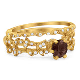 Two Piece Round Natural Stone Floral Ring