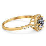 Round Natural Stone Hexagonal Ring