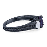 Three Stone Oval Natural Stone Wedding Ring