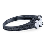 Three Stone Oval Natural Stone Wedding Ring