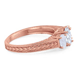 Three Stone Oval Natural Stone Wedding Ring