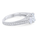 Three Stone Oval Natural Stone Wedding Ring