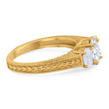 Three Stone Oval Natural Stone Wedding Ring