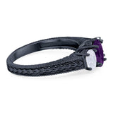 Three Stone Oval Natural Stone Wedding Ring