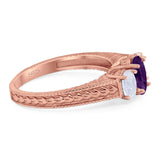 Three Stone Oval Natural Stone Wedding Ring