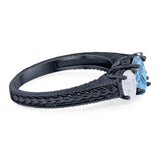 Three Stone Oval Natural Stone Wedding Ring