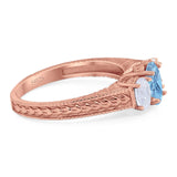 Three Stone Oval Natural Stone Wedding Ring