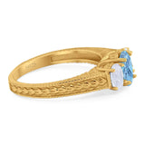 Three Stone Oval Natural Stone Wedding Ring