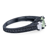 Three Stone Oval Natural Stone Wedding Ring