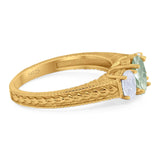 Three Stone Oval Natural Stone Wedding Ring