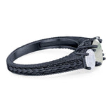 Three Stone Oval Natural Stone Wedding Ring