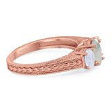 Three Stone Oval Natural Stone Wedding Ring