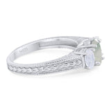 Three Stone Oval Natural Stone Wedding Ring