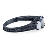 Three Stone Oval Natural Stone Wedding Ring