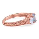 Three Stone Oval Natural Stone Wedding Ring