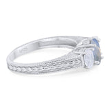 Three Stone Oval Natural Stone Wedding Ring