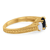 Three Stone Oval Natural Stone Wedding Ring