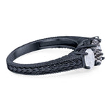 Three Stone Oval Natural Stone Wedding Ring