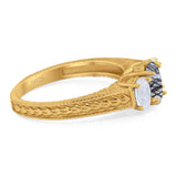 Three Stone Oval Natural Stone Wedding Ring