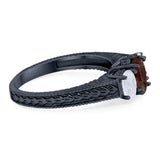 Three Stone Oval Natural Stone Wedding Ring