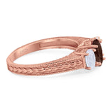 Three Stone Oval Natural Stone Wedding Ring