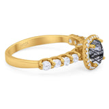 Vintage Style Round Natural Stone Wedding Ring