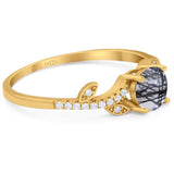 Round Natural Stone Leaf Style Ring