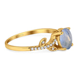 Art Deco Round Natural Stone Leaf Style Ring