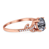 Art Deco Round Natural Stone Leaf Style Ring