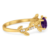 Round Natural Stone Leaf Style Ring