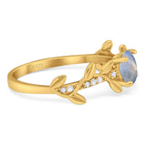 Round Natural Stone Leaf Style Ring