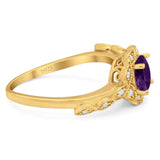 Art Deco Round Natural Stone Flower Ring