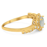 Art Deco Round Natural Stone Flower Ring