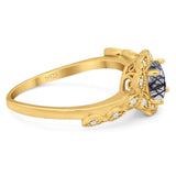 Art Deco Round Natural Stone Flower Ring