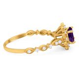 Art Deco Round Natural Stone Flower Ring