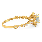 Art Deco Round Natural Stone Flower Ring