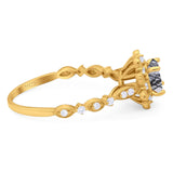 Art Deco Round Natural Stone Flower Ring