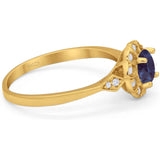 Art Deco Round Natural Stone Flower Ring