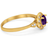 Art Deco Round Natural Stone Flower Ring