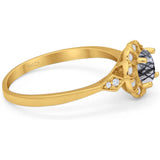 Art Deco Round Natural Stone Flower Ring