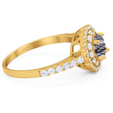 Art Deco Round Natural Stone Floral Ring