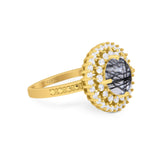 Vintage Style Round Natural Stone Cocktail Ring