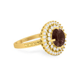Vintage Style Round Natural Stone Cocktail Ring