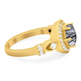 Art Deco Round Natural Stone Wedding Ring