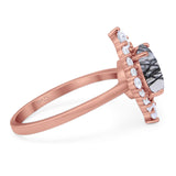 Vintage Style Round Natural Stone Halo Ring